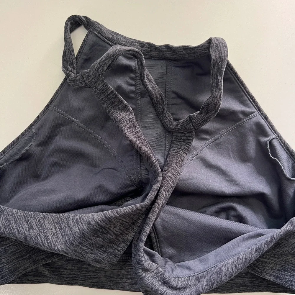Alo‎ Yoga Heathered Charcoal High Neck Racerback Sports Bra Crop Top Keyhole S